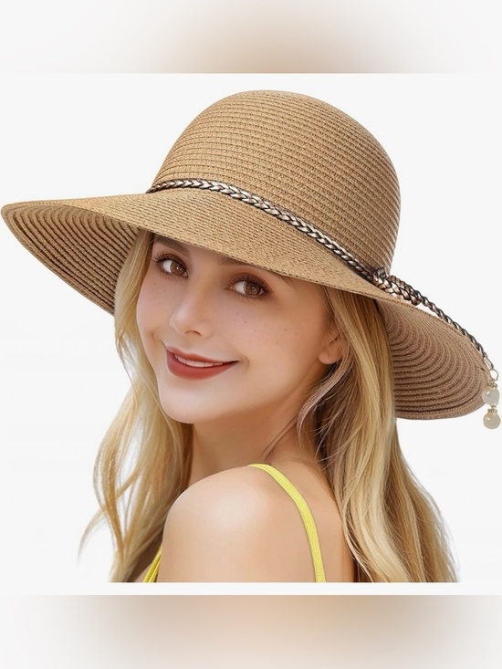 Accessories - Classic Wide-Brim Straw Sun Hat - Tan with Braided Accent